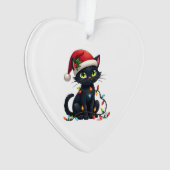 Black Cat Christmas Lights Santa Hat Funny Xmas Ca (devant)