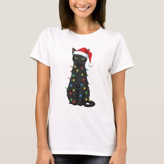 Black Cat Christmas Santa Lover T-shirt (Voorkant)