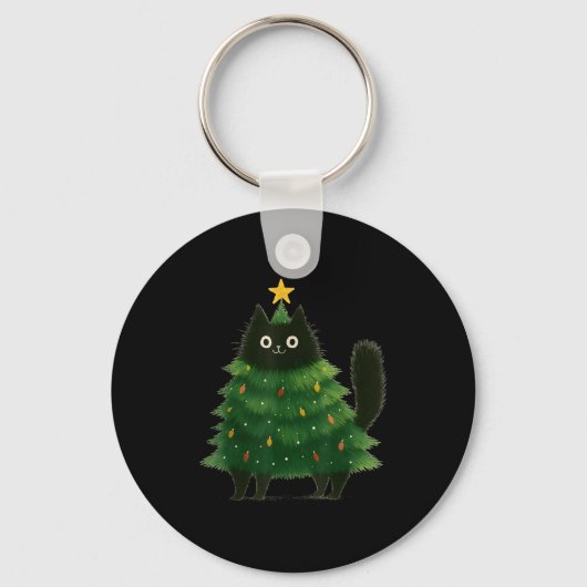 Black Cat Christmas Tree Cute Holiday Pet Lover De Sleutelhanger (Voorkant)