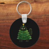Black Cat Christmas Tree Cute Holiday Pet Lover De Sleutelhanger (Voorkant)