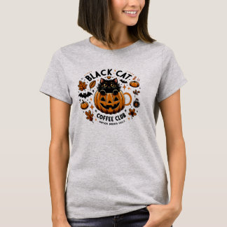 Black Cat Coffee Club T-shirt femme Halloween -