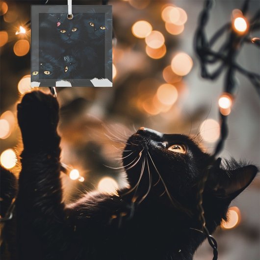 Black Cat Cuddle Glas Ornament