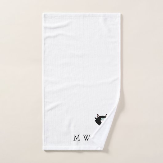 Black Cat Design Monogrammed Bad Handdoek (Handdoek)