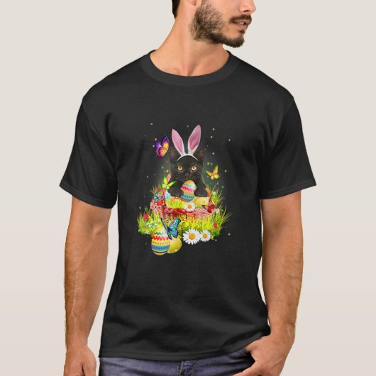 Black Cat Easter Day Bunny Eggs Costume Gift Manne T-shirt (Voorkant)