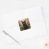 Black Cat en Cactus Planten Vierkante Sticker (Envelop)