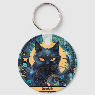 Black Cat en Celestial Moon Sleutelhanger