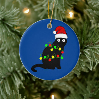Black Cat en Christmas Lights Ornament