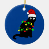 Black Cat en Christmas Lights Ornament (Voorkant)