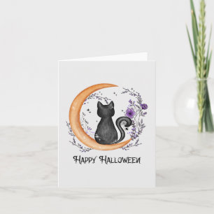 Black Cat en Crescent Moon for Happy Notitiekaartje