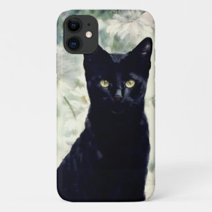 Black Cat en Floral Art Telefoonhoesje iPhone 11 Hoesje