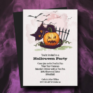 Black Cat en Jack o' Lantern Halloween Kaart