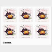 Black Cat en Jack o' Lantern Halloween Vierkante Sticker (Vel)