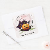 Black Cat en Jack o' Lantern Halloween Vierkante Sticker (Envelop)