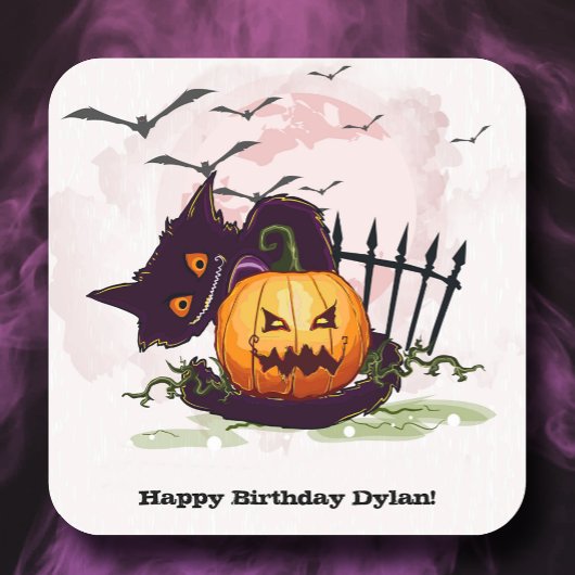 Black Cat en Jack o' Lantern Halloween Vierkante Sticker