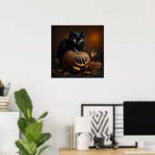 Black Cat en Jack-O-Lantern Poster (Thuiskantoor)