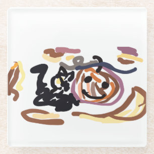 Black Cat en Jack O Lantern Smile latte Glazen Onderzetter
