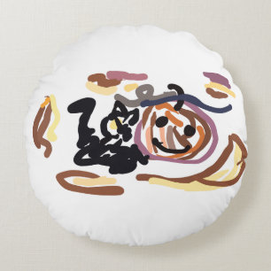 Black Cat en Jack O Lantern Smile latte Rond Kussen