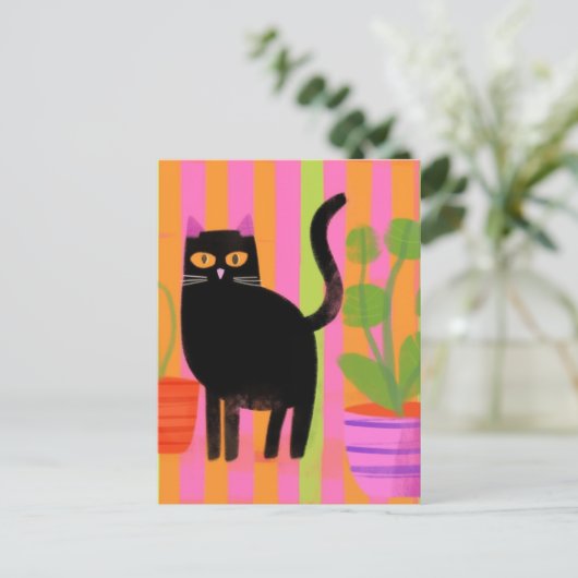 Black Cat en Planten Briefkaart (Staand voorkant)