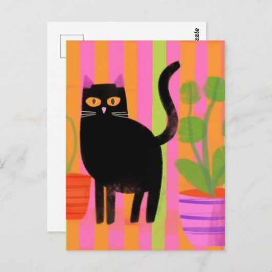 Black Cat en Planten Briefkaart (Voorkant / Achterkant)
