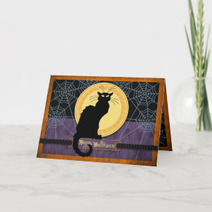 Black Cat en Spider Webs tijdens Halloween Kaart