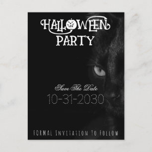 Black Cat Eyes Halloween Party Save The Date Aankondigingskaart