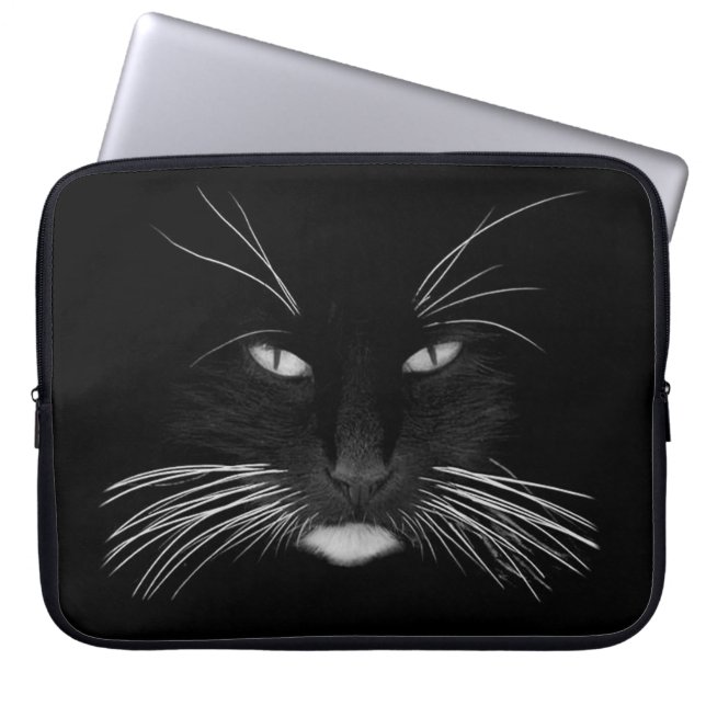 Black Cat Face Laptop Sleeve (Voorkant)