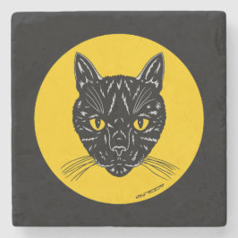 Black Cat Face Stenen Onderzetter
