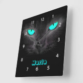 Black Cat Face Turquoise Eyes Wall klok (Hoek)