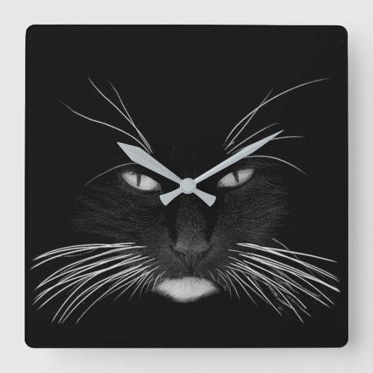 Black Cat Face Vierkante Klok (Voorkant)