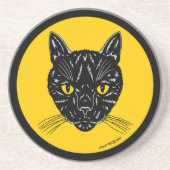 Black Cat Face Zandsteen Onderzetter (Voorkant)