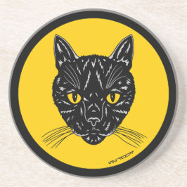 Black Cat Face Zandsteen Onderzetter