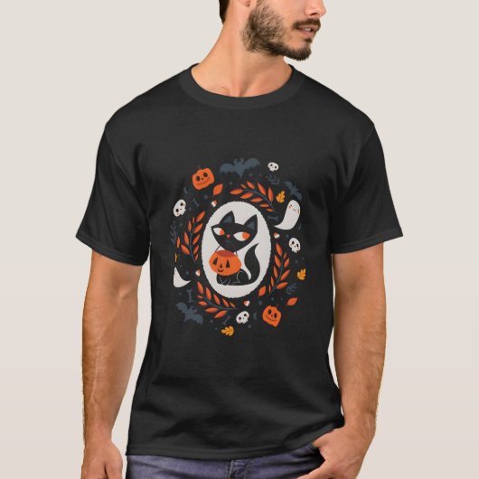 Black Cat Fall Halloween T-shirt (Voorkant)