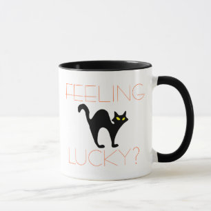 Black Cat Feeling Lucky   Funny Halloween Mok