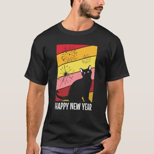 Black Cat Fireworks Happy New Years Eve Party Paja T-shirt (Voorkant)