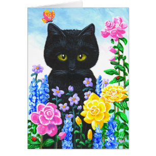 Black Cat Flowers Rozen Summer Creationarts