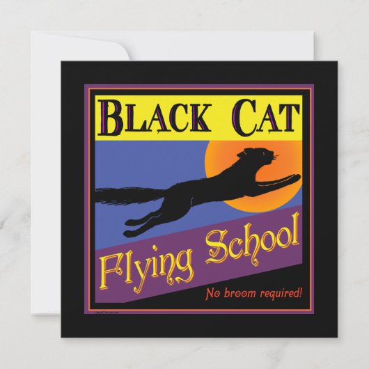 Black Cat Flying School Aangepaste Uitnodigingen (Voorkant)