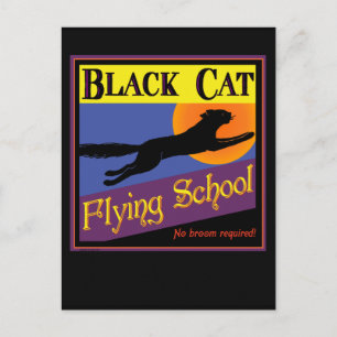 Black Cat Flying School Carte de voeux Halloween