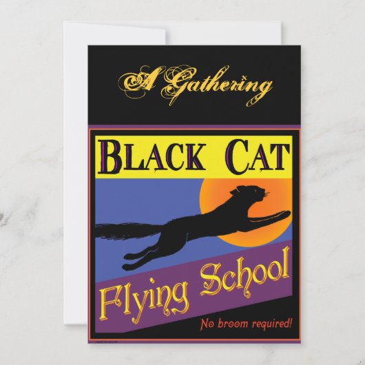 Black Cat Flying School Halloween Invitations (Devant)