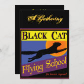 Black Cat Flying School Halloween Invitations (Devant / Derrière)