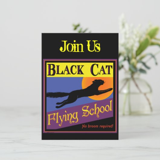 Black Cat Flying School Halloween Invitations (Debout devant)