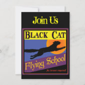 Black Cat Flying School Halloween Invitations (Devant)