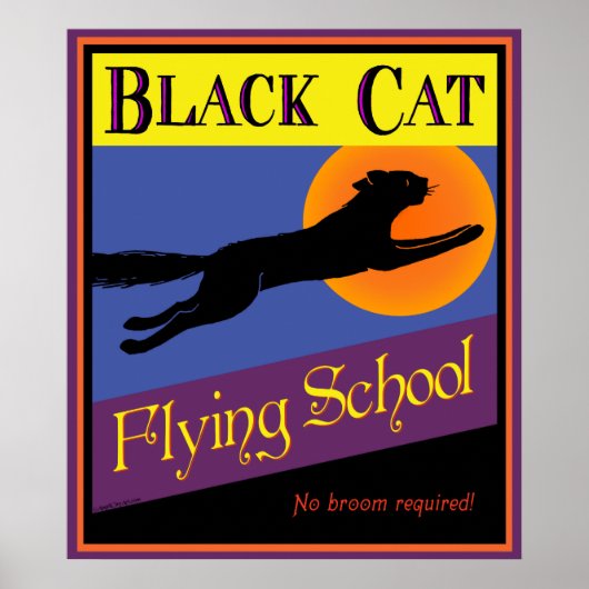 Black Cat Flying School Poster d'Halloween Vintage (Devant)