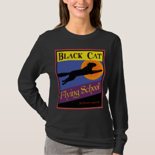 Black Cat Flying School Retro Halloween T-shirt