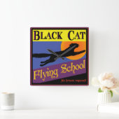 Black Cat Flying School Retro Wall klok (Huis)