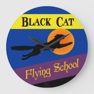 Black Cat Flying School Retro Wall klok