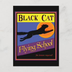 Black Cat Flying School Vintage Halloween Carte po
