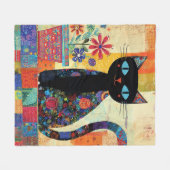 Black Cat Folk Art Fleece Deken (Voorkant (Horizontaal))