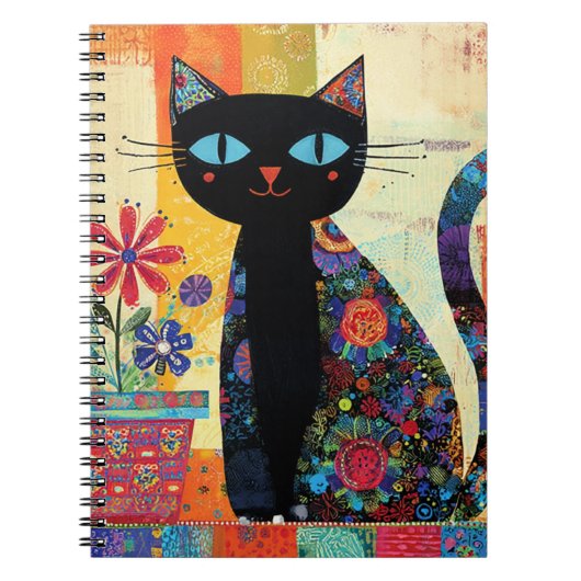 Black Cat Folk Art Notitieboek (Voorkant)