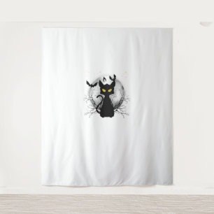 Black Cat Full Moon Bats & Sterrennacht Halloween Wandkleed