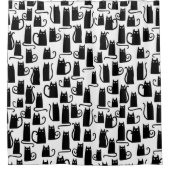 Black Cat Fun Pattern Zwart-wit Douchegordijn (Voorkant)